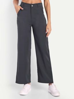 BROADSTAR - Women Dark Grey High Waist Solid Formal Trouser