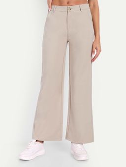 BROADSTAR - Women Beige High Waist Solid Formal Trouser
