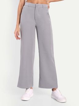 BROADSTAR - Women Light Grey High Waist Solid Formal Trouser