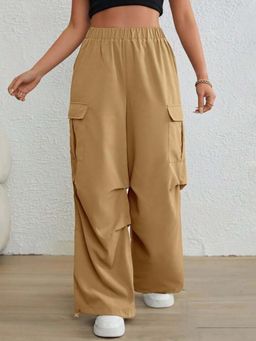 BROADSTAR - Women Brown High Waist Solid Parachute Trouser