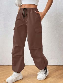 BROADSTAR - Women Maroon High Waist Solid Parachute Trouser