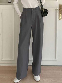 BROADSTAR - Women Grey High Waist Solid Formal Trouser