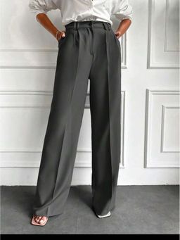 BROADSTAR - Women Black High Waist Solid Formal Trouser