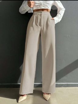 BROADSTAR - Women Beige High Waist Solid Formal Trouser