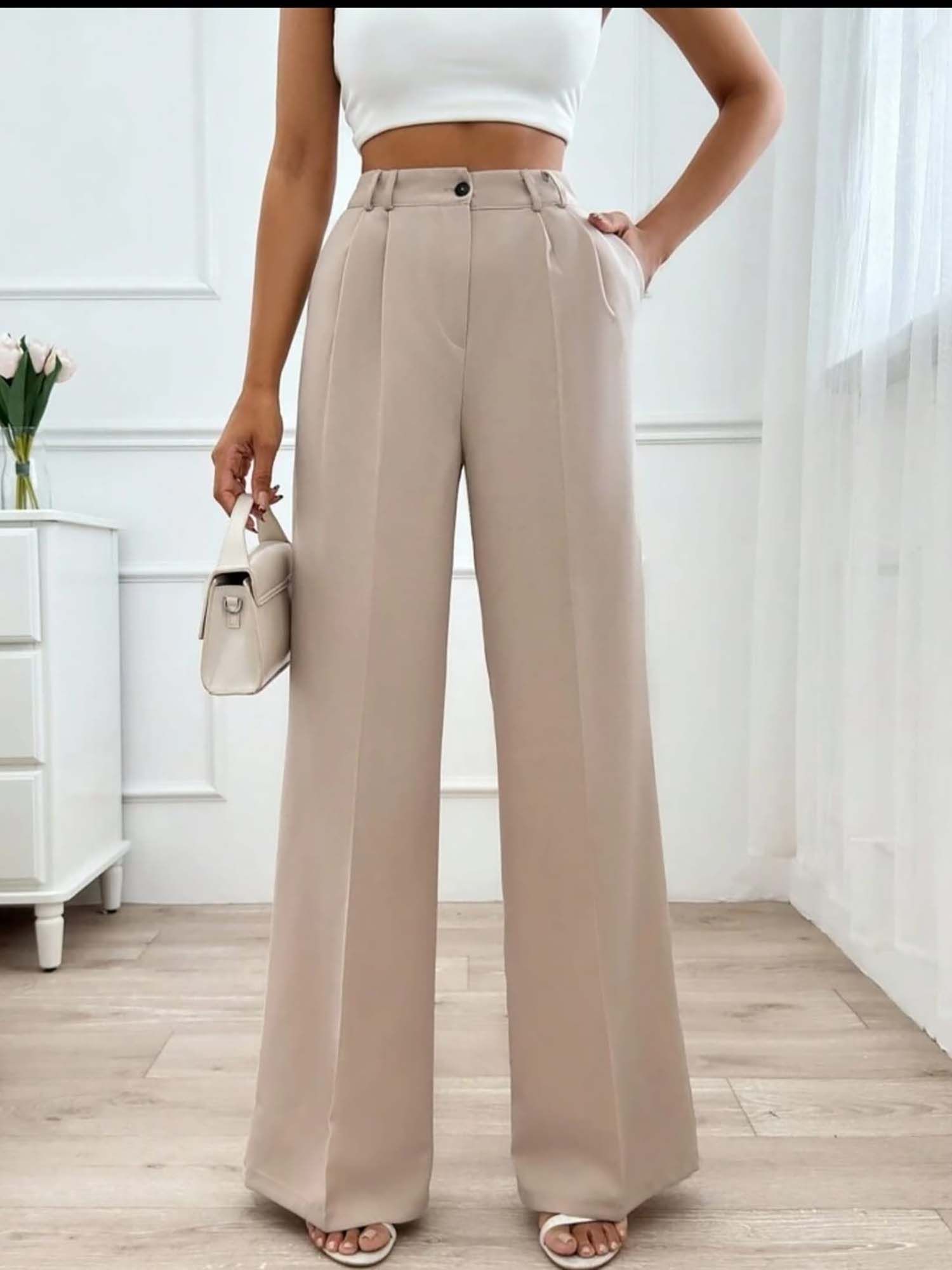 broadstar Women Beige High Waist Solid Formal Trouser-picture-22