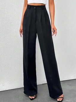 BROADSTAR - Women Black High Waist Solid Formal Trouser