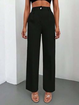 BROADSTAR - Women Black High Waist Solid Formal Trouser