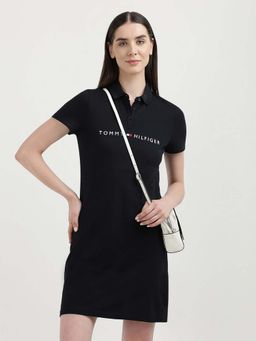 Tommy Hilfiger - Navy Blue Cotton Polo Collar T-Shirt Dress