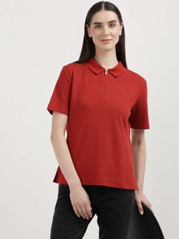 Tommy Hilfiger - Red Solid Regular-Fit Cotton Polo T-Shirt
