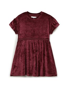 Tommy Hilfiger - Maroon Girls Solid Round Neck Modal Dress