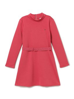Tommy Hilfiger - Pink Girls Solid Mock Neck Polyester Dress