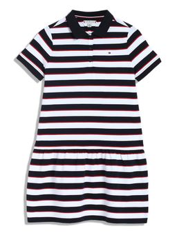 Tommy Hilfiger - White Girls Striped Polo Collar Cotton Dress