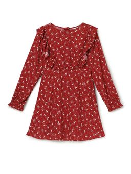 Tommy Hilfiger - Red Girls Printed Round Neck Viscose Dress