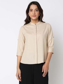 Not So Pink - Beige Mandarin Collar Shirt