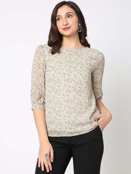 Not So Pink - Green 3/4 Sleeve Printed Top