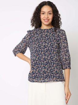 Not So Pink - Blue 3/4 Sleeve Printed Top