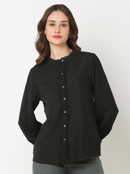 Not So Pink - Black Dobby Full Sleeves Shirt with Lace Detailing