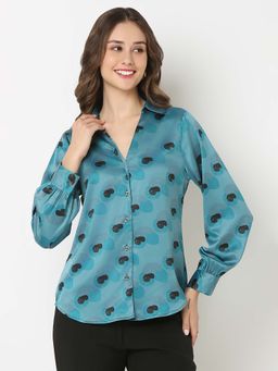 Not So Pink - Blue Satin Full Sleeve Printed Shirt