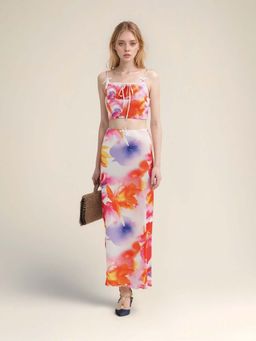 Outzidr - Multi-Colour White Floral Print Co-Ord (Set of 2)