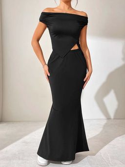 Outzidr - Black Off-Shoulder Party Co-Ord (Set of 2)
