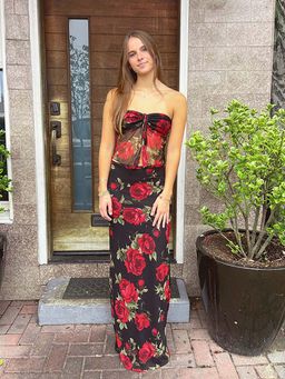 Outzidr - Black Floral Off Shoulder Party Co-Ord (Set of 2)