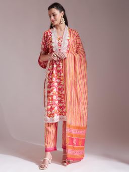 Yufta - Pure Cotton Rust Kurta with Pant & Dupatta (Set of 3)