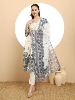 Yufta - Blue Premium Cotton A-Line Kurta with Pant & Dupatta (Set of 3)