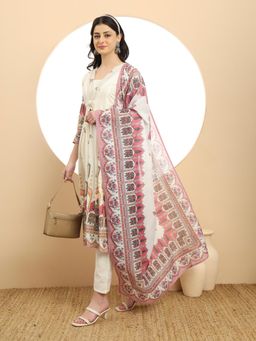 Yufta - White Premium Cotton A-Line Kurta with Pant & Dupatta (Set of 3)