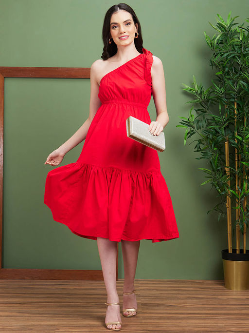 open lace back dress Shop Red Fit And Flare Midi Dress - for Women | OUTZIDR main image 0
