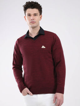 Monte Carlo - Men Maroon Solid Sweater