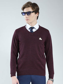 Monte Carlo - Men Maroon Solid Sweater