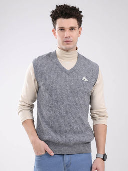 Monte Carlo - Men Grey Self Design Sweater