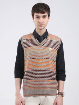 Monte Carlo - Men Beige Self Design Sweater