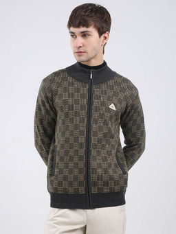 Monte Carlo - Men Green Self Design Sweater