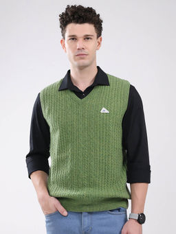 Monte Carlo - Men Green Textured Sweater
