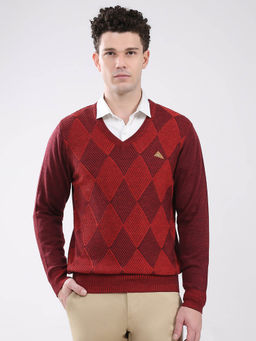 Monte Carlo - Men Maroon Checks Sweater