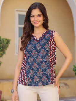 Rain & Rainbow - Blue Pure Cotton Sleeveless Top