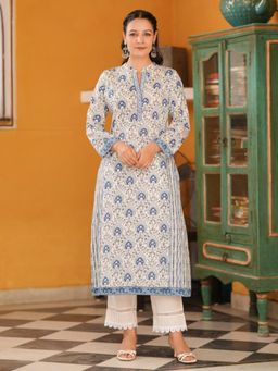 Rain & Rainbow - Blue Pure Cotton Three Fourth Sleeves Kurta