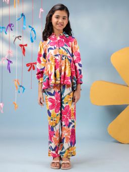 Rain & Rainbow - Multi-Color Viscose Rayon Three Fourth Sleeves Top with Pant