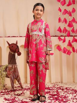 Rain & Rainbow - Pink Cotton Full Sleeves Top With Pant