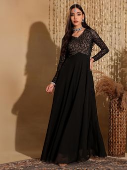 Miss Chase - Black Georgette Full Sleeves Dress