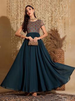 Miss Chase - Teal Georgette Half Sleeves Dress