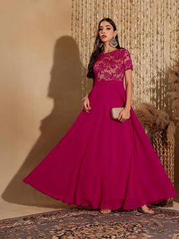 Miss Chase - Pink Georgette Half Sleeves Dress