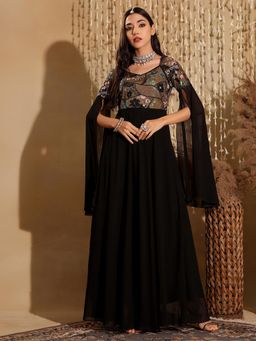Miss Chase - Black Georgette Flared Sleeves Dress