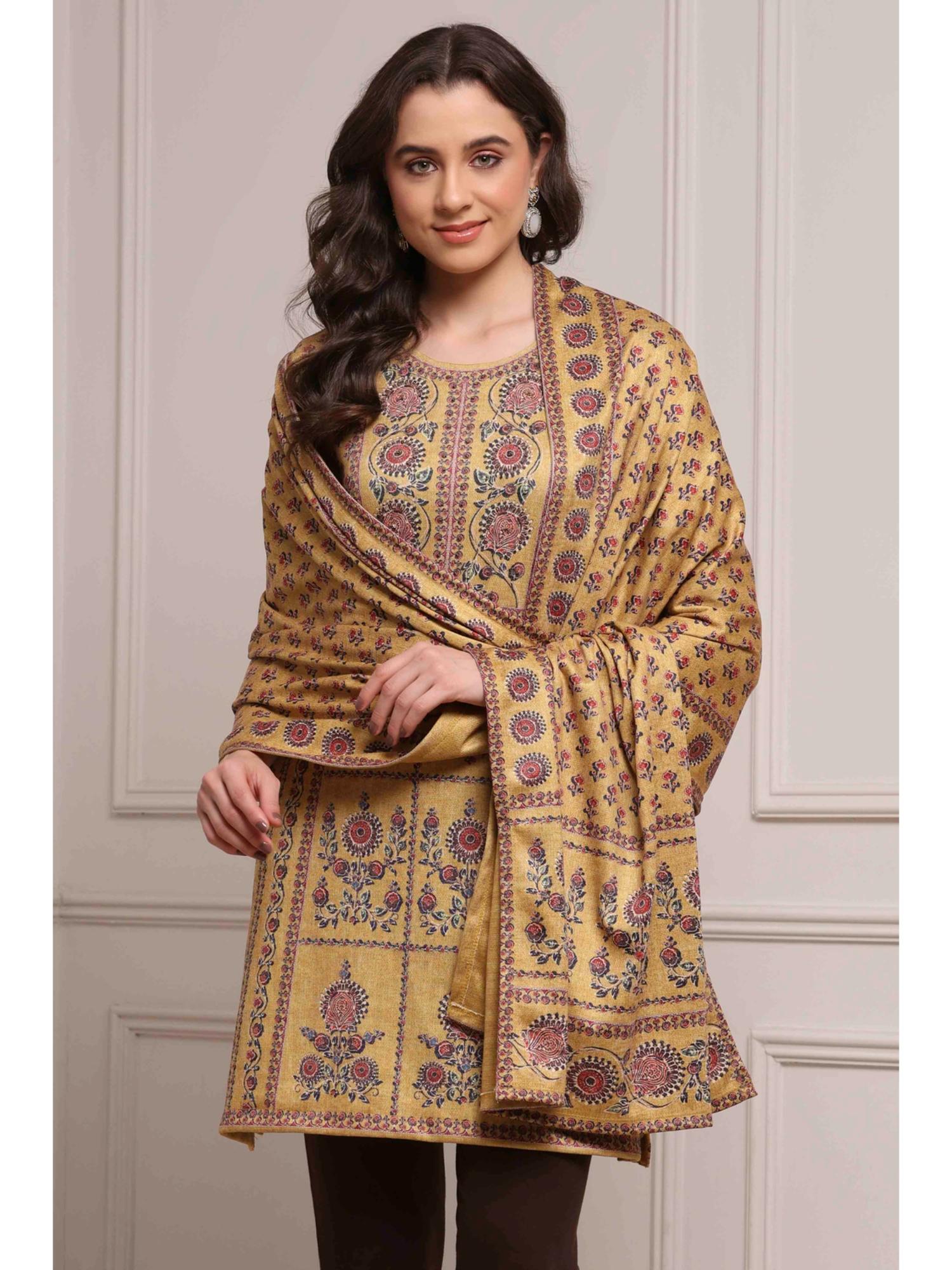 biba Women Mustard Yellow Blended Printed Stole-picture-21