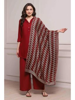 Biba - Women Green-Maroon Wool Yarn Dyed Stole