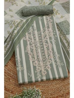 Soch - Womens Sap Green Cotton Floral Unstiched Dress Material with Thread Work