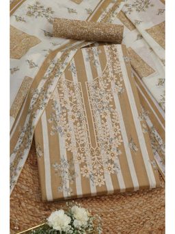 Soch - Womens Beige Cotton Floral Unstiched Dress Material with Thread Work