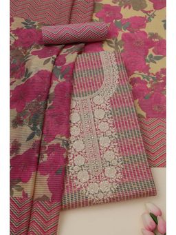 Soch - Womens Fuchsia Cotton Unstitch Dress Material with Thread Work