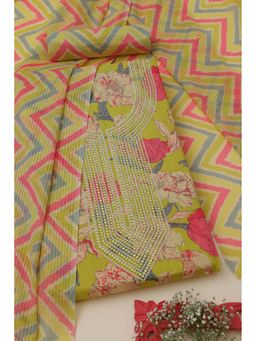 Soch - Womens Light Green Cotton Floral Unstitch Dress Material with Sequins